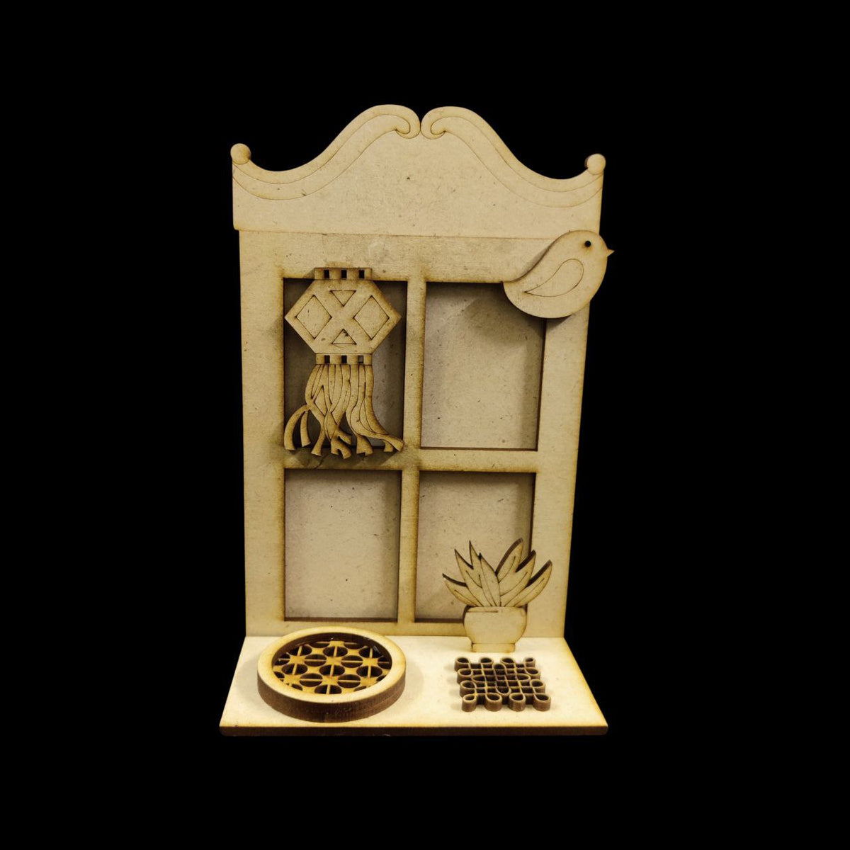 Diwali Window - with Back - Wall Tealight Holder with Embellishments (MDF)