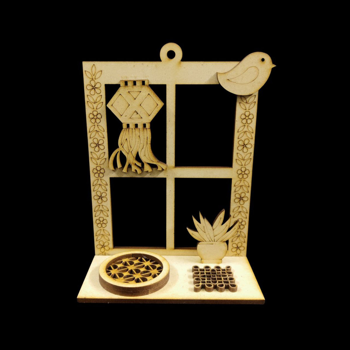 Diwali Window - Side Florals - Wall Tealight Holder with Embellishments (MDF)