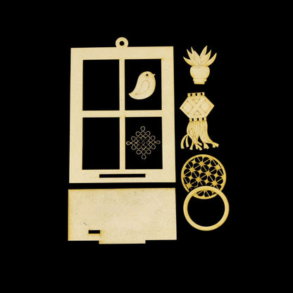 Diwali Window - Wall Tealight Holder with Embellishments (MDF)