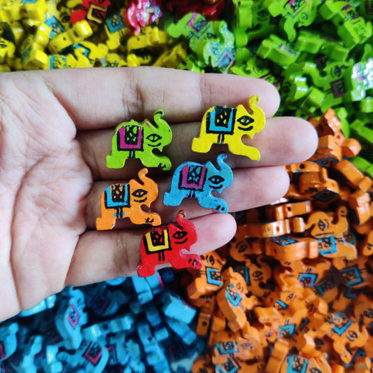 Wooden Elephants - Miniature - Multi Colour (Art & Craft Embellishments)
