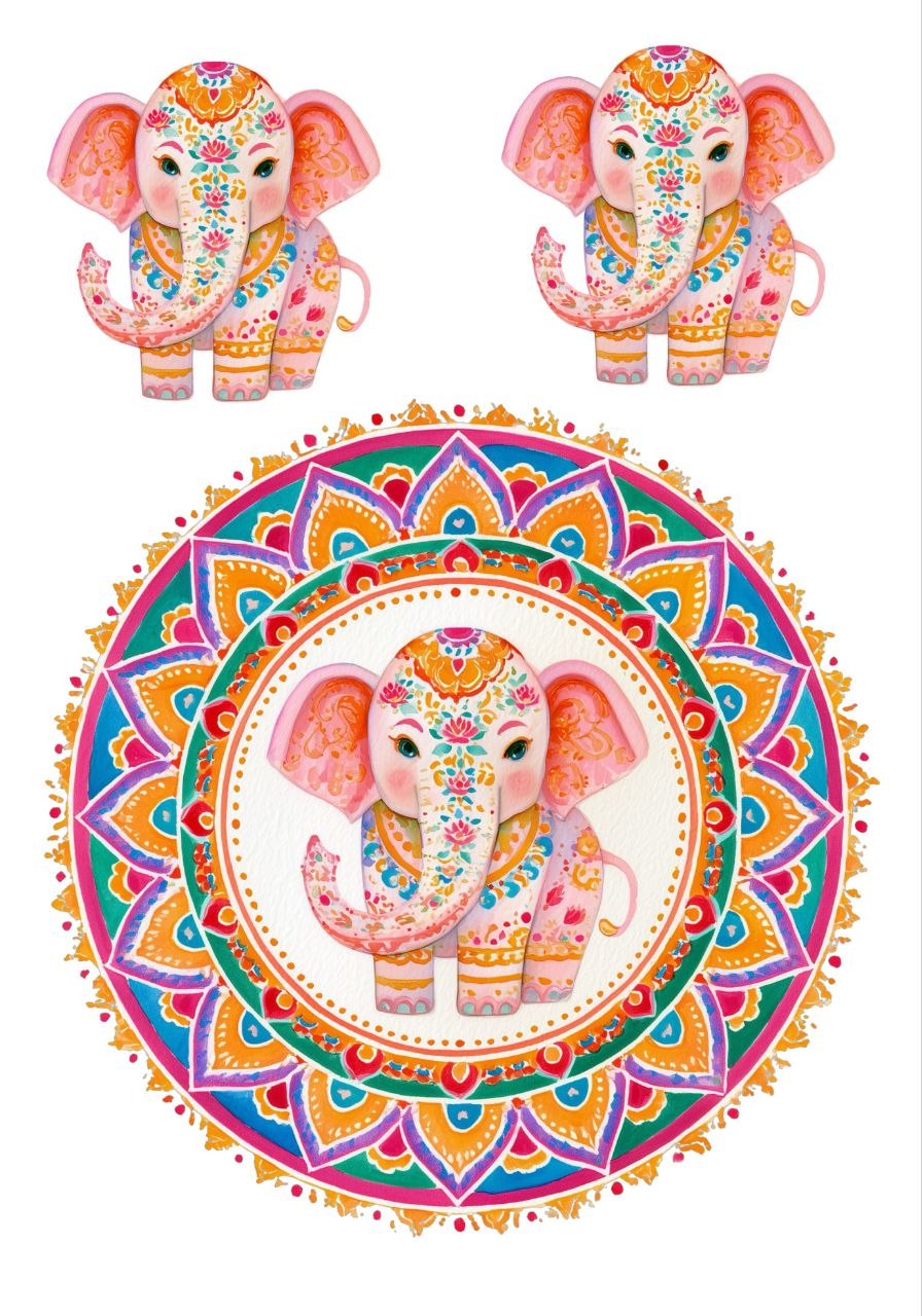 Elephant Kalamkari Art - Mini Instant Transfer Sheet