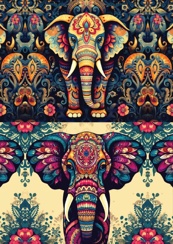 Elephant x2 - Tribal Psy art (Decoupage Paper)