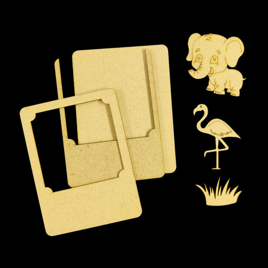 Elephant n Flamingo - (Mini Fridge Magnet Photo Frame / Wall Photo Frame ( MDF )