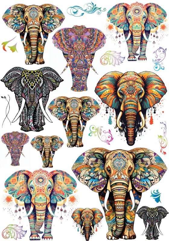 Elephants - Psy Art (Instant Transfer Sheet)