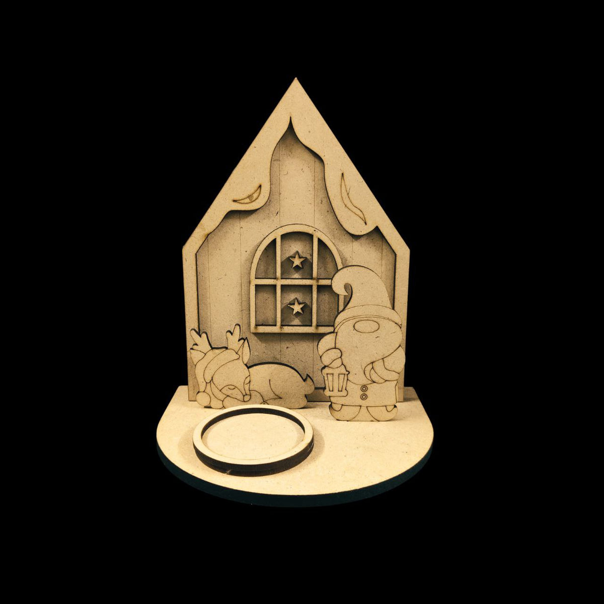 Elf and Reindeer - Snowhouse Christmas - 3D DIY Tealight Holder (MDF)
