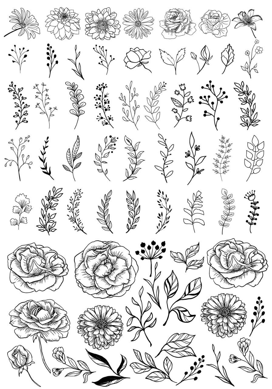 Flowers n stems (Elements)   ( Instant Transfer Sheets )