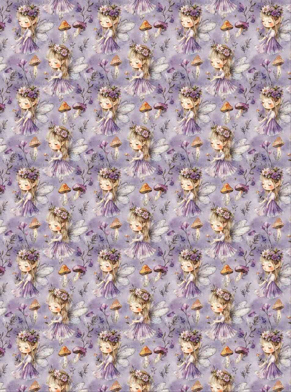 Fairy Princess - Lavender Mushrooms - Seamless Pattern (Decoupage Paper)