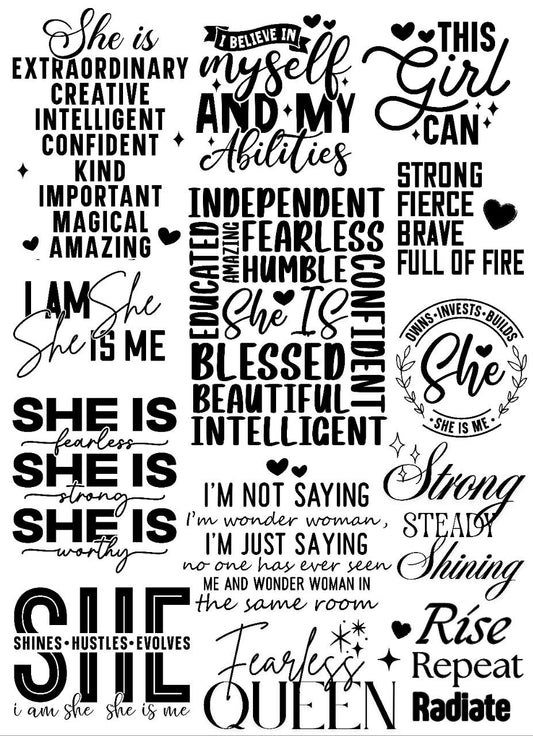 Fearless Girl Quotes - B&W (Instant Transfer Sheet)
