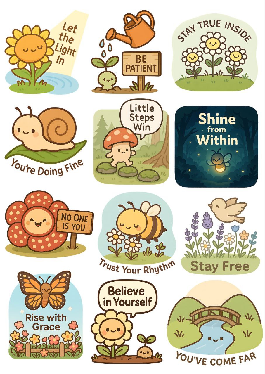 Feel-Good Quotes - Nature - Press N Peel Stickers (UV DTF) Size A6