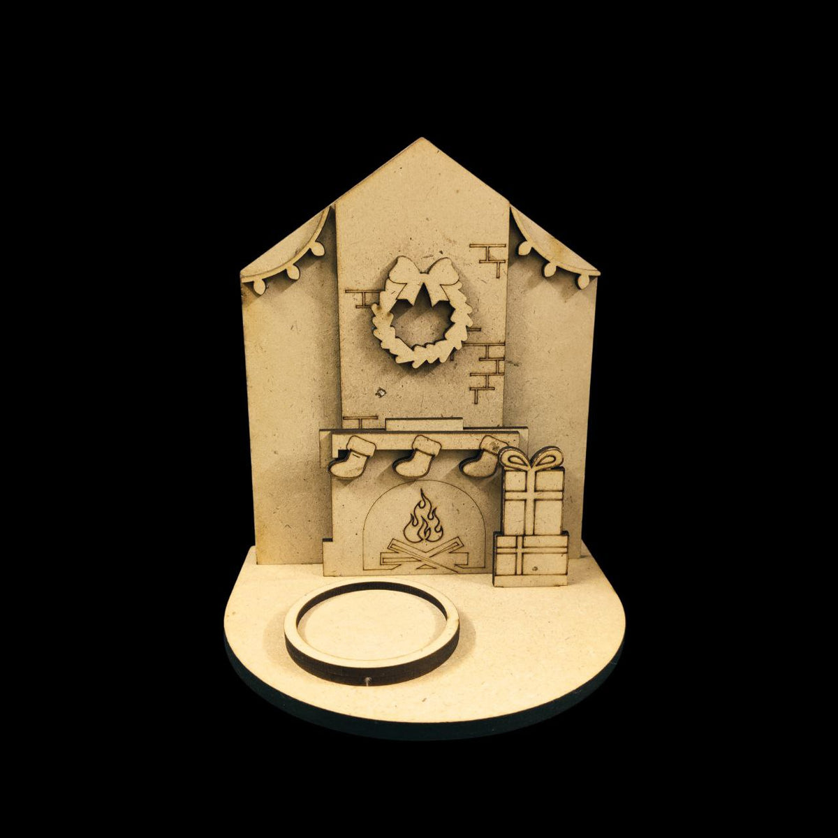 Christmas Fireplace, Wreath & Presents - DIY Tealight Holder (MDF)