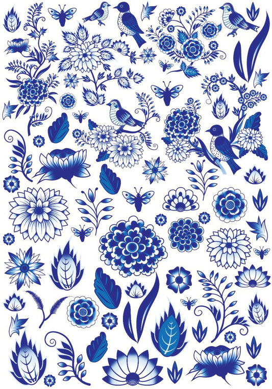 Flora Fauna blue ( Instant Transfer Sheets )