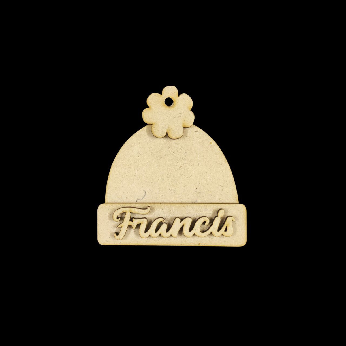 Floral Beanie Woolen Cap - Personalised Christmas Name Ornament - MDF
