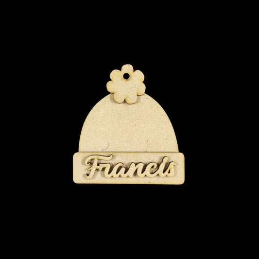 Floral Beanie Woolen Cap - Personalised Christmas Name Ornament - MDF