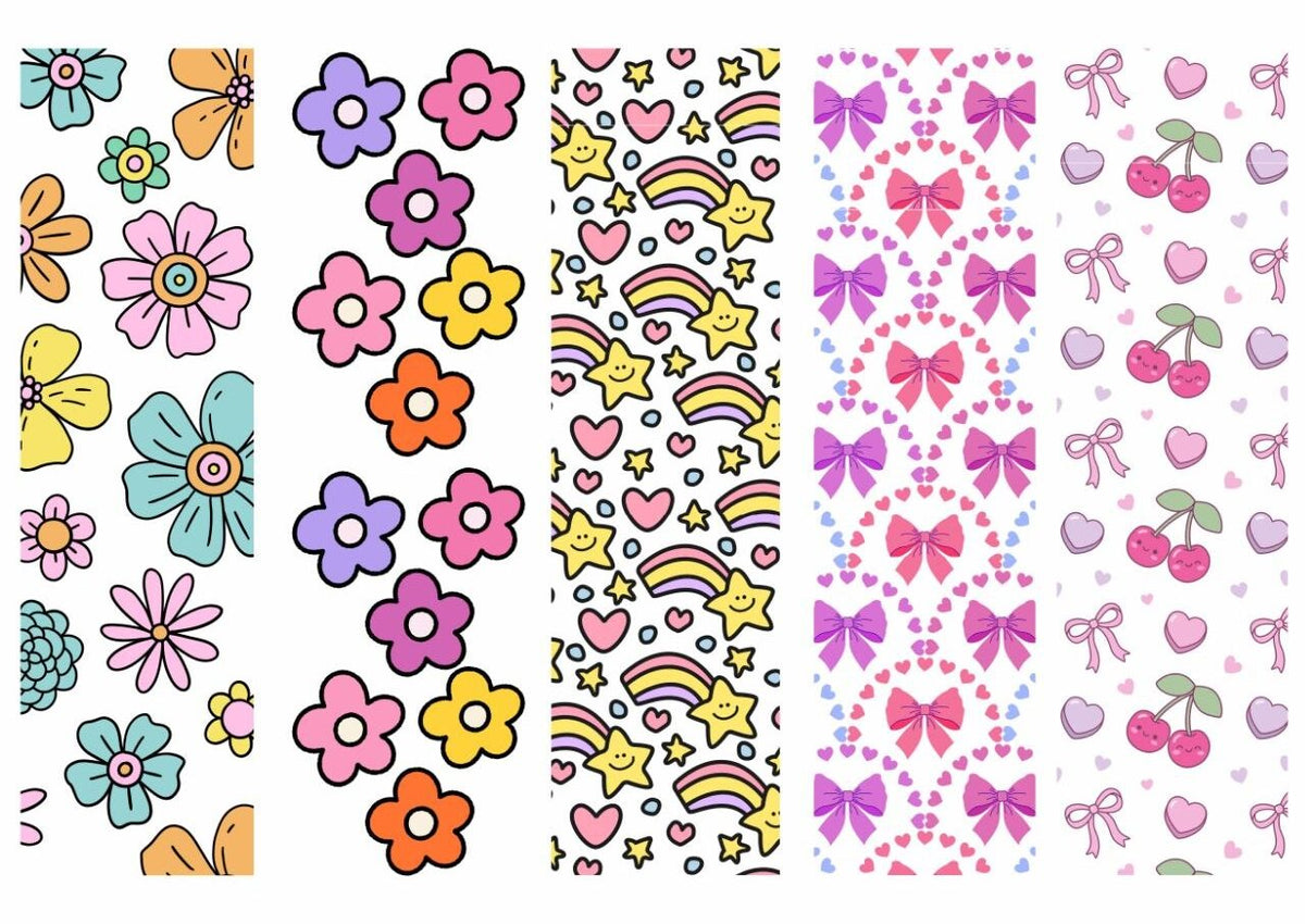 Floral Bow Cherry Rainbow- Mini Bookmarks - Press N Peel Stickers (UV DTF) Size A6