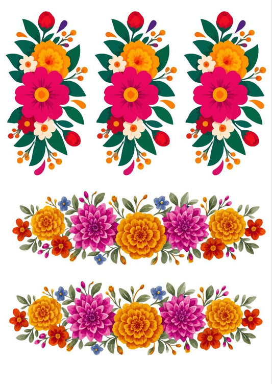Floral Bunch Bouquet Garland - Press N Peel (UV DTF) Size A6
