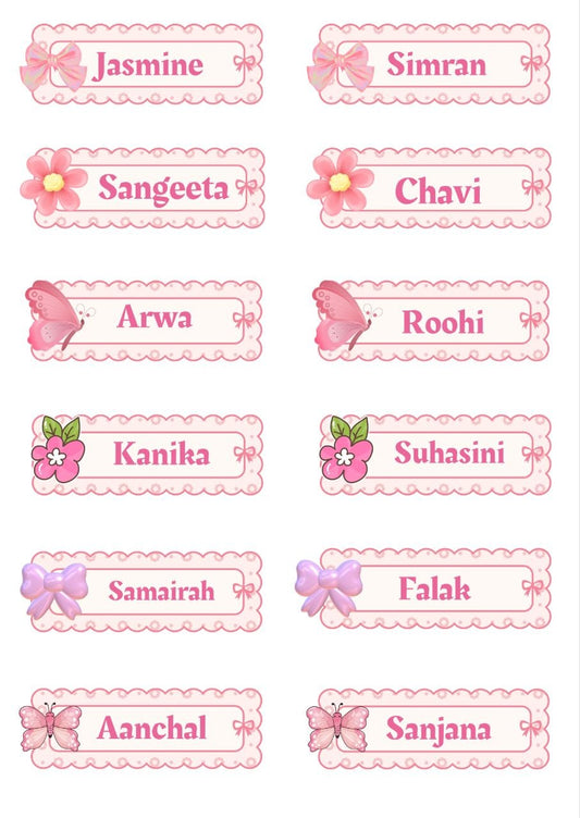 Floral Butterfly Bow - Personalised DTF Press n Peel Stickers (A6) 12 Names