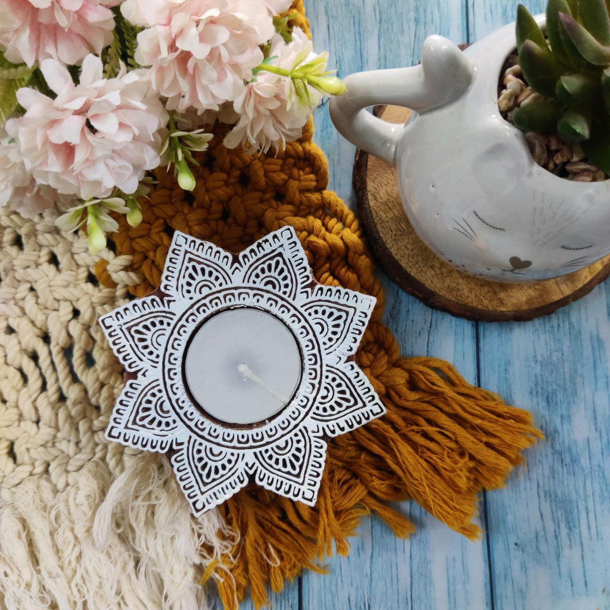 Floral Mandala (Wooden Block Printing Stamp & Tea Light holder)