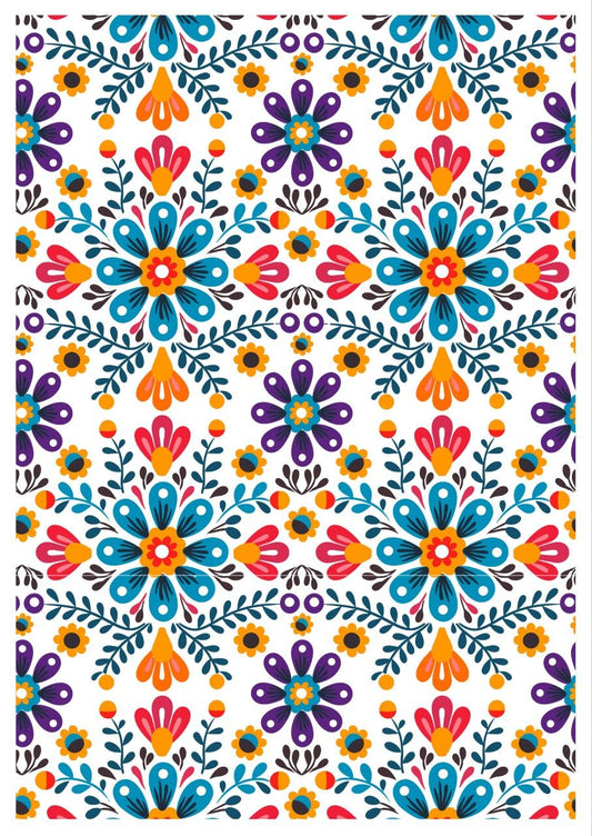 Floral Mexican Folk Art - Press N Peel (UV DTF) Size A6