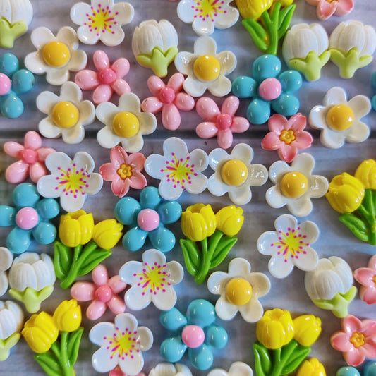 Floral Mixed Acrylic Charms-Cabochons (Flatback)