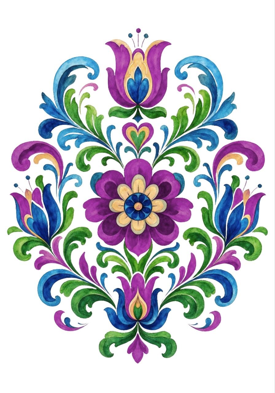 Floral Motif - Hungarian Folk art - Mini Instant Transfer Sheet