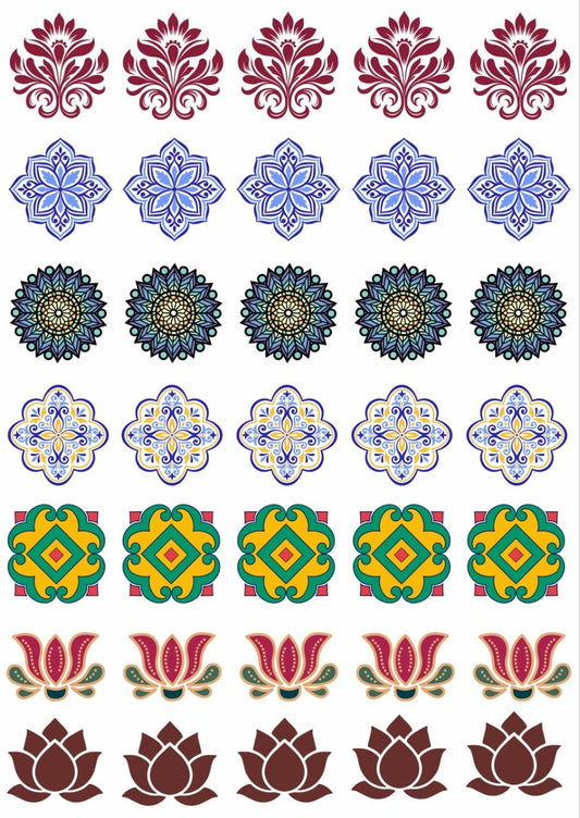 Floral Motifs Mix - Press N Peel Stickers (UV DTF) Rakhi Special