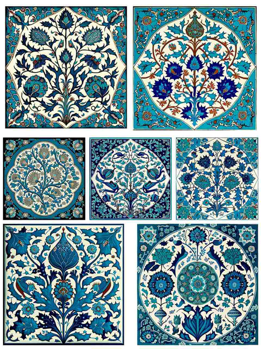 Floral Motifs Turkish Ceramic Tile Art - Instant Transfer Sheet