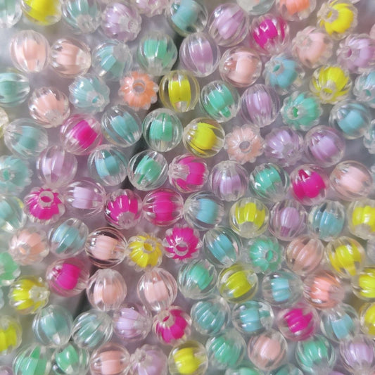Round Ribbed - Colourful Plastic Beads