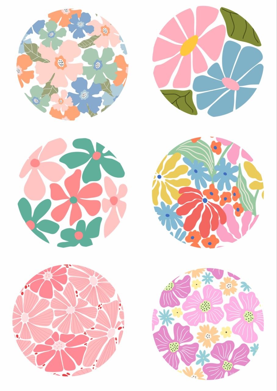 Floral Rounds - Press N Peel Stickers (UV DTF) Size A6