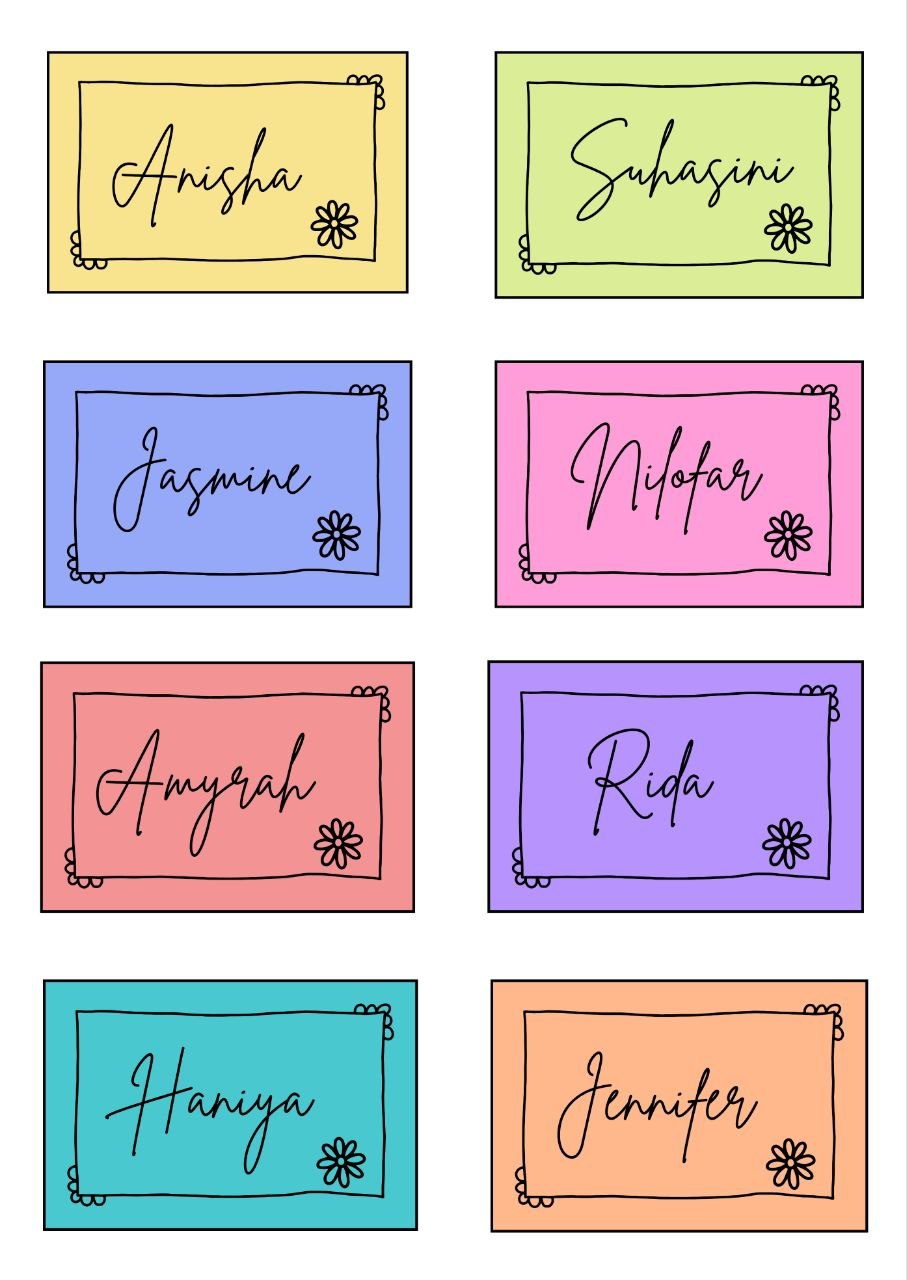 Floral Stamps - Personalised DTF Press n Peel Stickers (A6) 8 Names