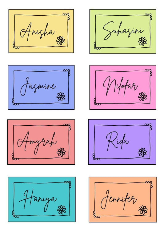Floral Stamps - Personalised DTF Press n Peel Stickers (A6) 8 Names