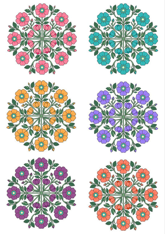 Flower Floral Rangoli - Press N Peel (UV DTF) Size A6