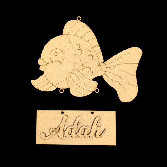 Fluffy Fish( Mini name plate - MDF ) Personalised