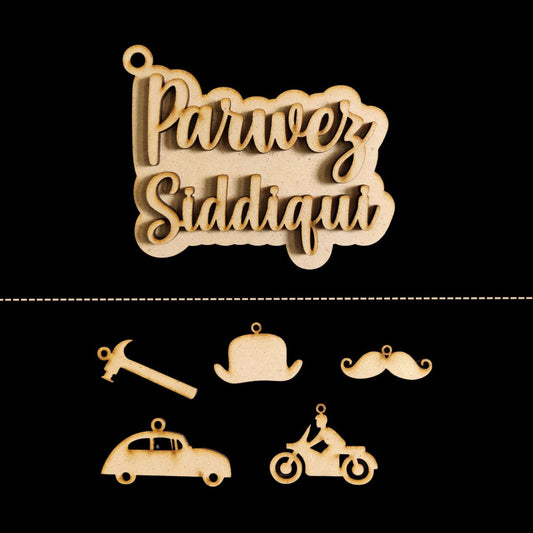 Full Name - Personalised ( MDF Key chain base with embellishment )