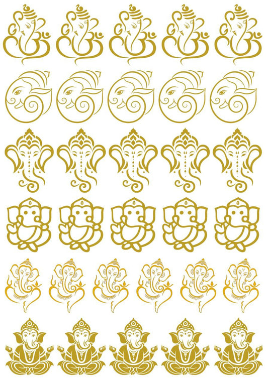 Ganesha Ganpati Elements | Metallic Gold Colour | Instant Transfer Sheet