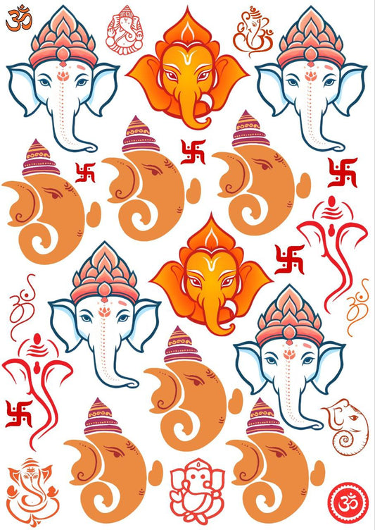 Ganesha Ganpati - Press N Peel Stickers (UV DTF) Size A6