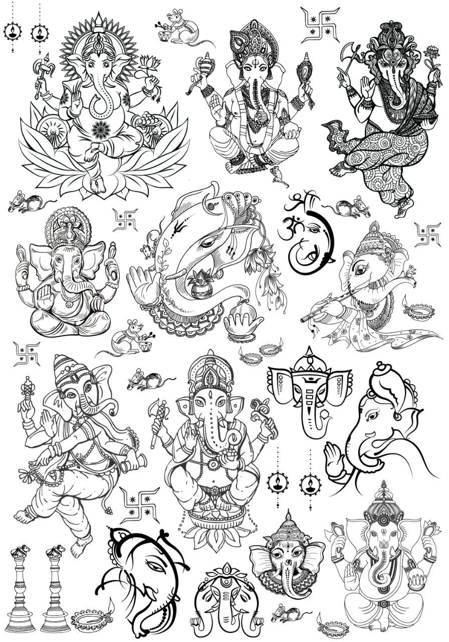 Ganesha ( b/w ) ( Instant Transfer Sheet )
