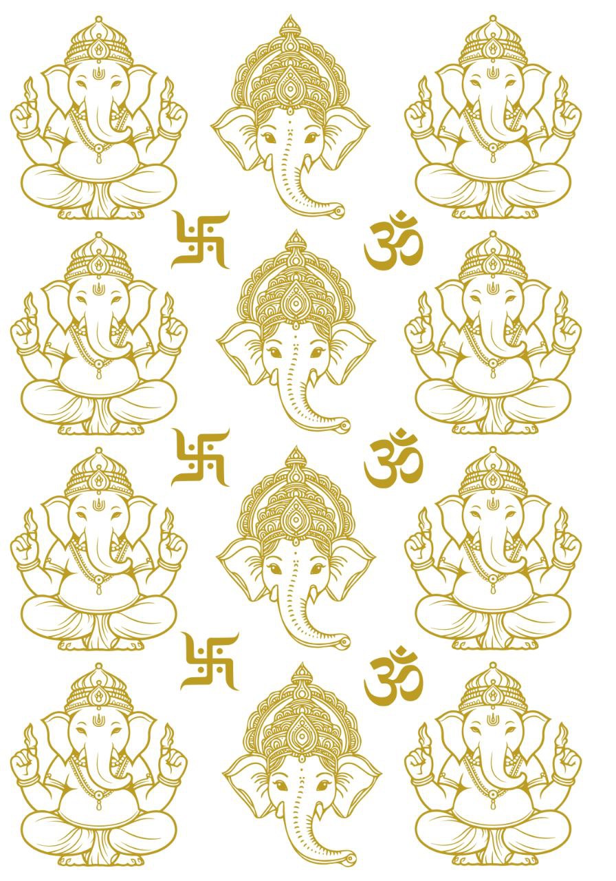 Ganpati Elements | Metallic Gold Colour (Instant Transfer Sheet)