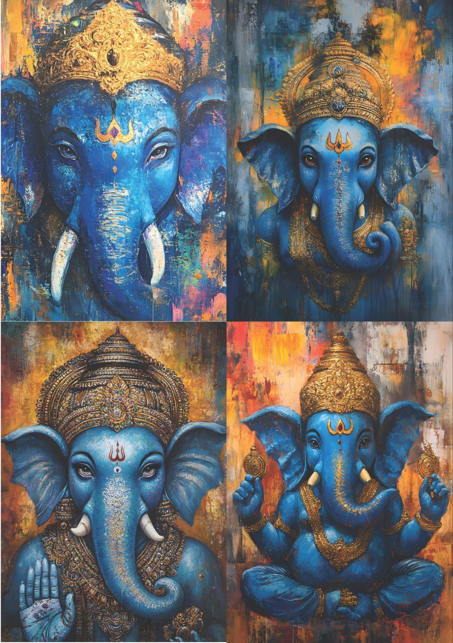 Ganpati in Blue - Spray Paints (4 in 1 - Decoupage Paper)