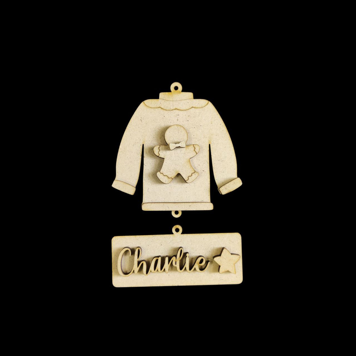 Gingerbread Man - Fleece Sweater Jacket Ornament - Personalised - Christmas (MDF)