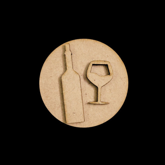 Glass and Bottle wine (MDF Round Fridge Magnet Base)