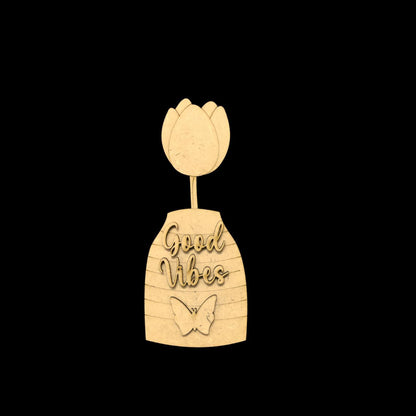 Good Vibes - Flower Vase (MDF Fridge Magnet Base )