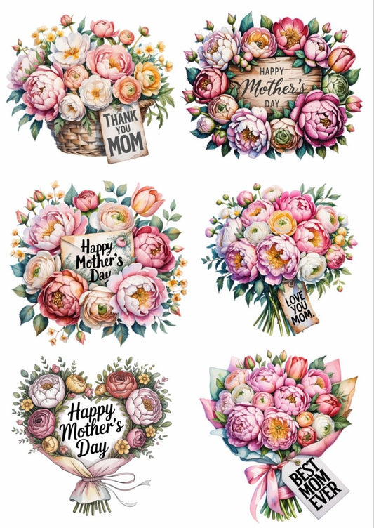 Happy Mother's Day Floral Bouquet - Press N Peel Stickers (UV DTF) Size A6