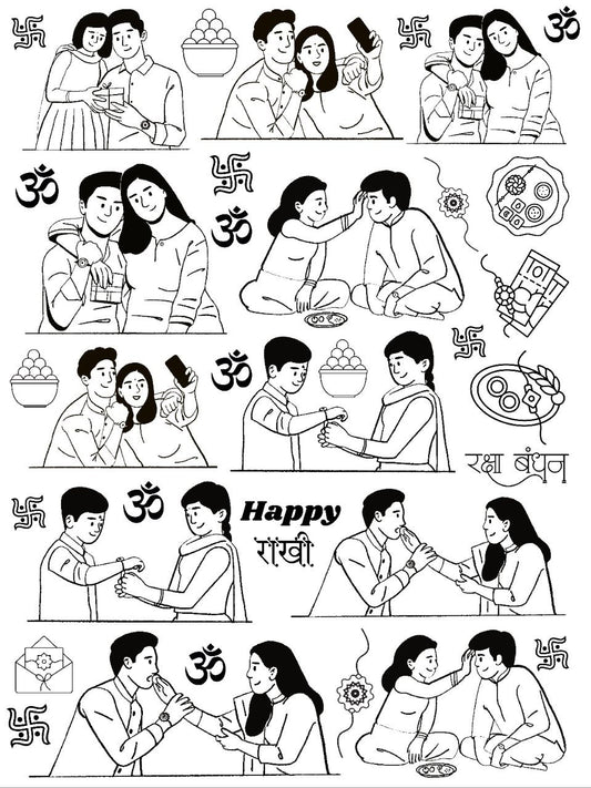 Happy Raksha Bandhan Bhaiyya - Black & White (Instant Transfer Sheet)