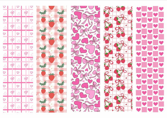 Heart Cherry Strawberry Seamless- Mini Bookmarks - Press N Peel Stickers (UV DTF) Size A6