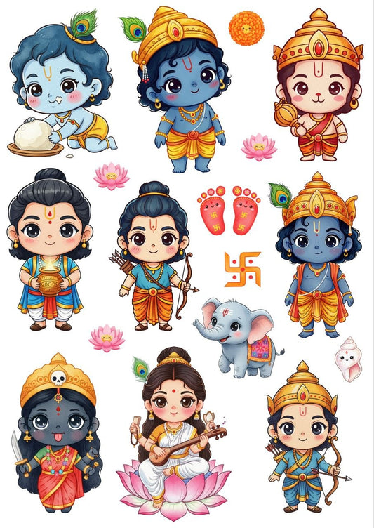 Hindu Deities - Gibli - Press N Peel Stickers (UV DTF) Size A6