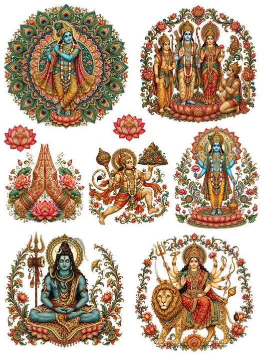 Hindu Deities - Kalamkari Art Sticker - Instant Transfer Sheet