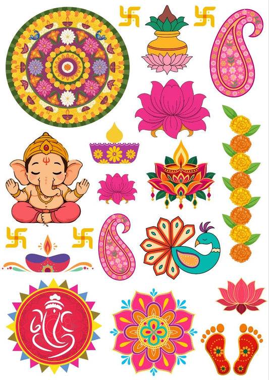 Hindu Festive Elements - Press N Peel (UV DTF) Size A6