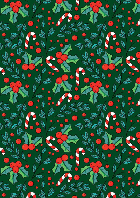 Holly Berries n Candy Cane ( Christmas - Decoupage Paper )