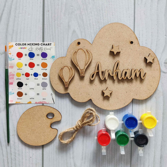 Hot Air Balloon Cloud & Stars - DIY Name Plate Kit (Personalised MDF)