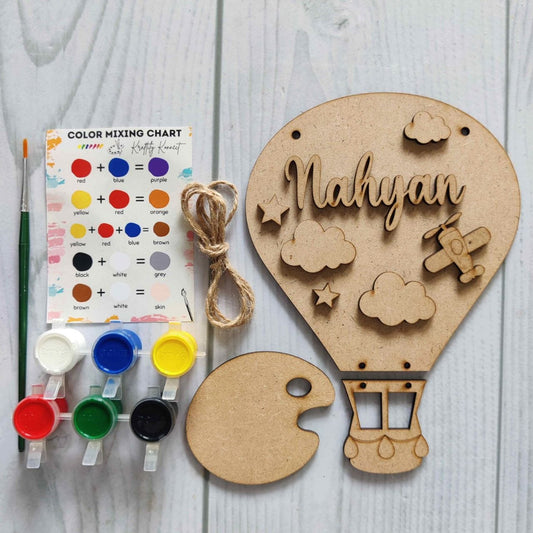 Hot Air Balloon n Clouds - DIY Name Plate Kit (Personalised MDF)